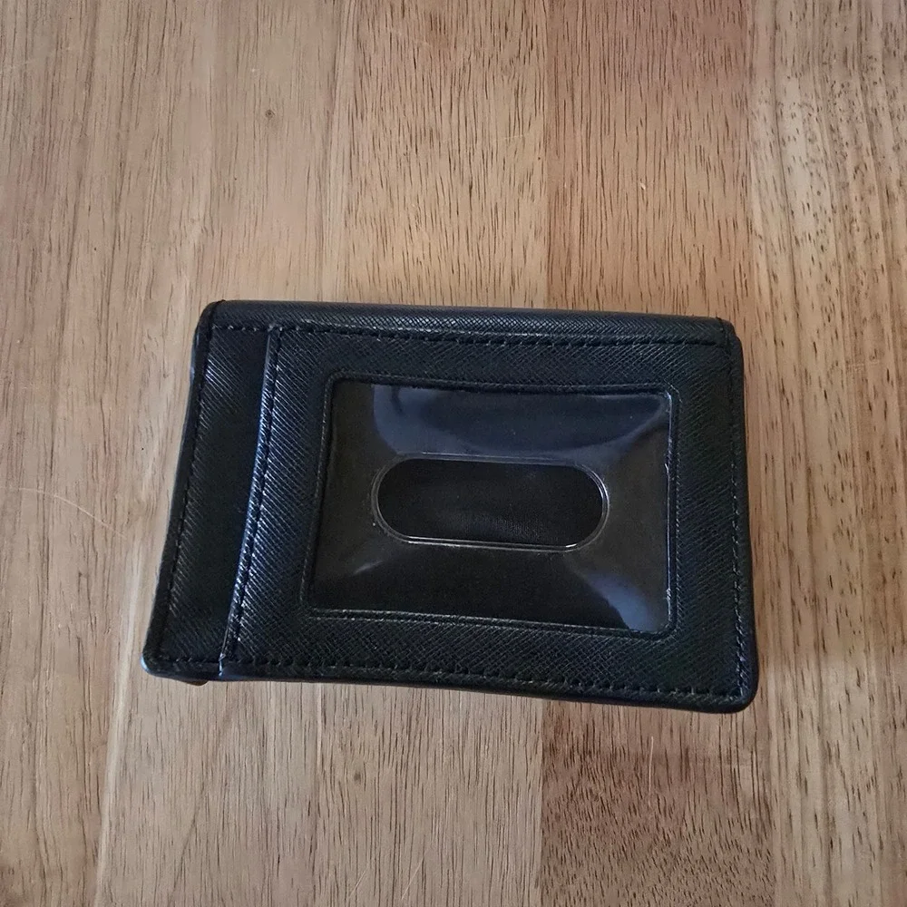 Coach Saffiano Leather Bifold Card Case Wallet  Black Classic Minimalist